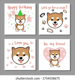 set of cards with a cute chibi anime dog shiba inu