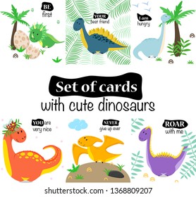 set of cards with cute dinosaurs on a white background - vector illustration, eps