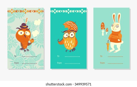 set of cards with cute forest animals