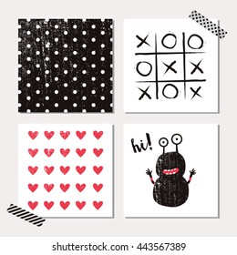 Set of cards with cute monster illustration