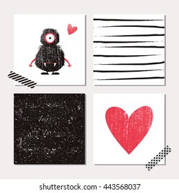 Set of cards with cute monster illustration