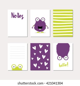 Set of cards with cute monster illustrations