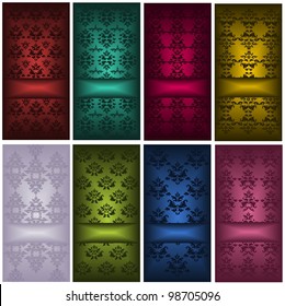 Set of cards with damask patterns