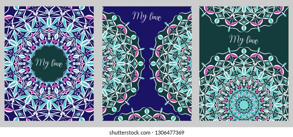 set of cards in dark colors, can be used as a template to create your own design, as a print for clothing and other design