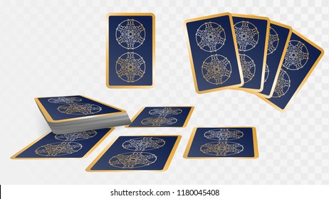 Set of cards, a deck of playing cards or tarot on a transparent background. Card reading