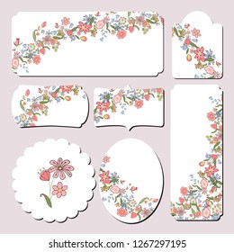 set of cards with the decor of flowers, design templates