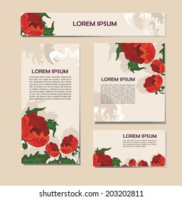a set of cards with decorative poppies for text. vector illustration. flowers. background. card