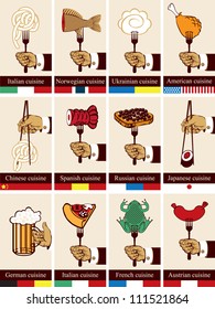 set of cards with different countries kitchens