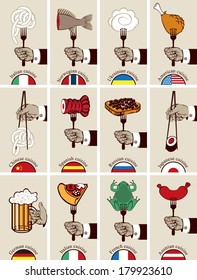 set of cards with different countries kitchens