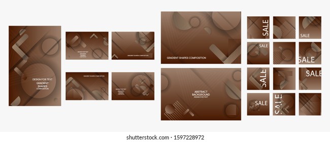 Set of cards of different sizes in the style of abstract brown and cream trend colors in chests. Modern flyer or banner concept