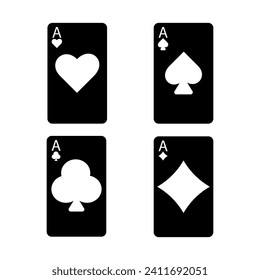 Set of cards of different suits line icon. Cards, game, excitement, bluff, money, joker, ace, casino, loss, winning, luck, dealer. Vector icon for business and advertising