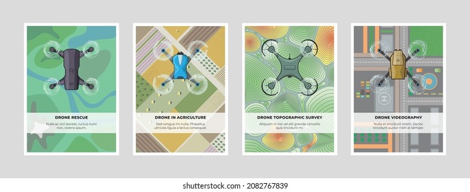 Set of cards with drones top view