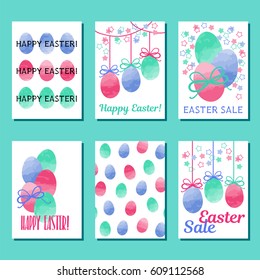 Set of cards with easter eggs. Poster design. Vector illustration.