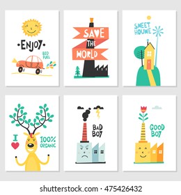 Juego de cartas - ecología , amistoso , feliz personajes