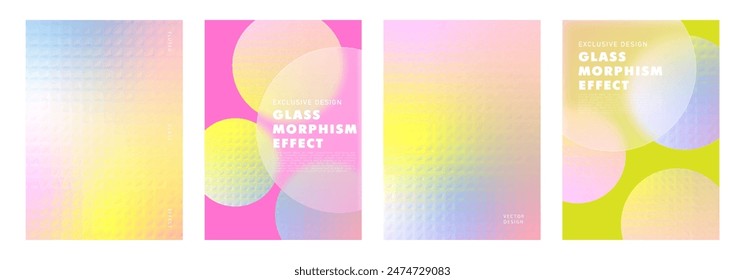 Set of cards with effect of glassmorphism and corrugated glass. Abstract modern backgrounds for brochures, covers, promotional materials and more. Vector illustration