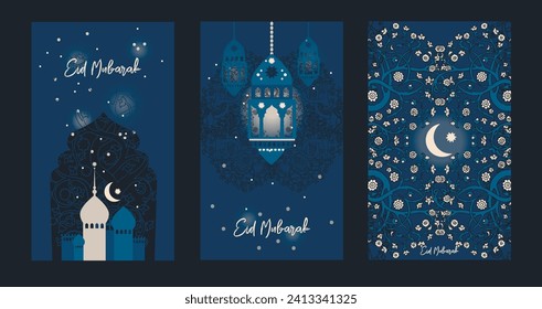 Set of cards for Eid Mubarak, vector illustration