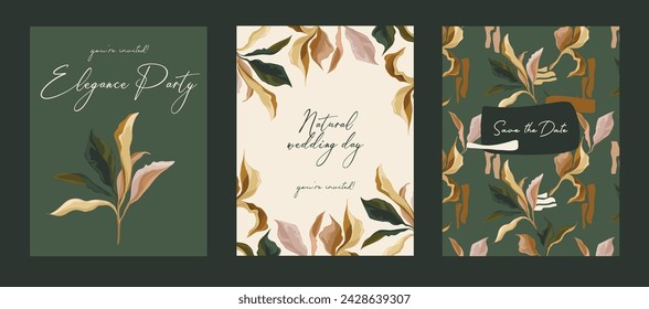 Set of cards for elegance natural party or wedding celebration, vector illustration