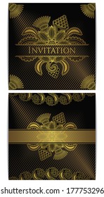 Set of cards. Elegant floral design. Striped background. Greeting card or invitation     