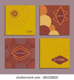 Set of cards with ethnic design. Templates for invitation, scrapbook or wedding card. Hand drawn vector