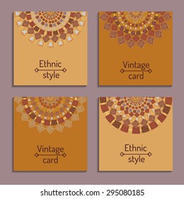 Set of cards with ethnic design. Templates for invitation, scrapbook or wedding card. Hand drawn vector