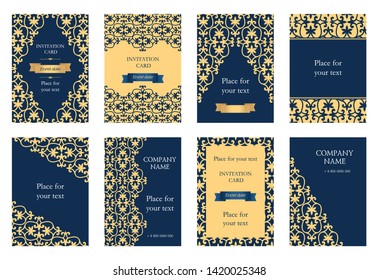 set of cards in ethnic oriental style. Lace background, floral motifs. Asian ornament of Central Asia. Victorian background.