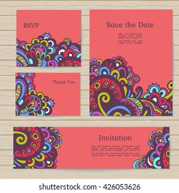 Set of cards in ethnic style. Pattern cropped with Clipping Mask. 