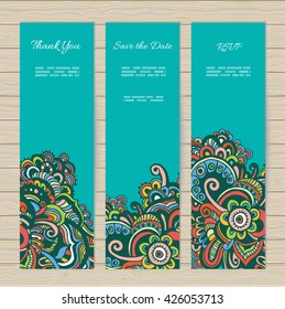 Set of cards in ethnic style. Pattern cropped with Clipping Mask. Canceling Clipping Mask,   you can easily change the position of elements.