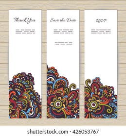 Set of cards in ethnic style. Pattern cropped with Clipping Mask. Canceling Clipping Mask,   you can easily change the position of elements.