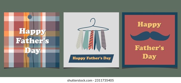A set of cards for Father's Day. Father, daughter, son. Men's accessories