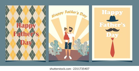 A set of cards for Father's Day. Father, daughter, son. Men's accessories