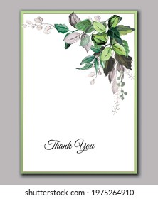 Set of cards with floral arrangement. Wedding invite and Thank You card. Vector decorative greeting card or invitation design background with flowers and leaves.