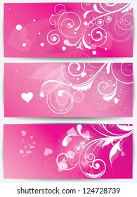 Set of cards with floral background and hearts