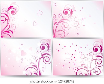 Set of cards with floral background and hearts