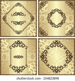 Set of cards with floral decoration. Floral frames, floral patterns. Vintage background in a gold. Original style                                 