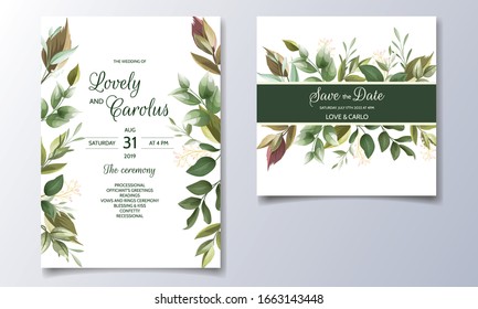 Set of cards with floral decoration. greenery wedding invitation template design