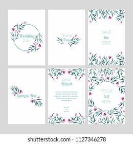 Set of cards with floral design elements. Wedding ornament concept. Vector layout decorative greeting card or invitation design background
