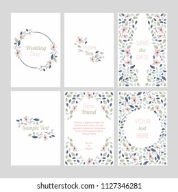 Set of cards with floral design elements. Wedding ornament concept. Vector layout decorative greeting card or invitation design background