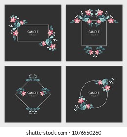 Set of cards with floral frames. Wedding ornament concept. Vector layout decorative greeting card or invitation design background