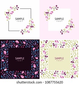 Set of cards with floral frames. Wedding ornament concept. Vector layout decorative greeting card or invitation design background