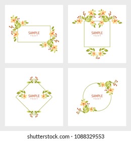 Set of cards with floral frames. Wedding ornament concept. Vector layout decorative greeting card or invitation design background