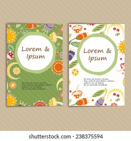 Set of Cards with Floral Pattern on Green and White Background