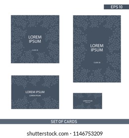 Set of cards with flower frame. Sizes: A5, A6, 15x15, 9,5x6,5. For wedding, anniversary, birthday, invitations, tribal native american symbol, bohemian, indian, DIY