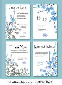 A set of cards with flowers , leaves. Vector illustration. Decorative invitation to the feast. Wedding, birthday.