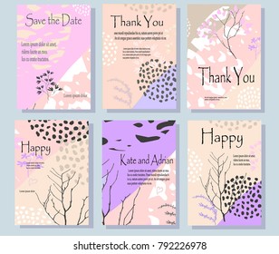 A set of cards with flowers , leaves. Vector illustration. Decorative invitation to the feast. Wedding, birthday.
