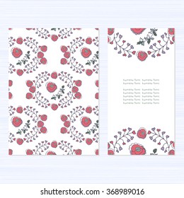 A set of cards with flowers. Template. Pink and green. Tender. beautiful. Template. It can be used as a greeting, an invitation to a wedding anniversary. Birthday, Valentine's Day. Thanks. 