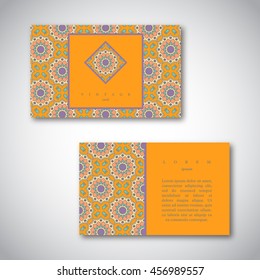 Set of cards, flyers, brochures, templates with hand drawn flower mandala pattern. Vintage decorative elements, oriental design. Indian, asian, arabic, islamic, ottoman motif.Vector illustration.