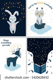 set of cards with forest animals and magic