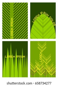 Set of cards with fresh green leaves. Spring or summer nature background