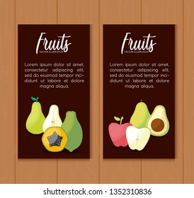 set cards with fresh pears and set fruits