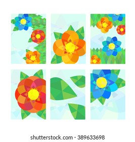 Set of cards with geometrical flowers. Vector illustration.